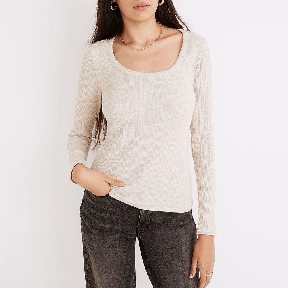 Madewell Pointelle Scoop Neck Long Sleeve Top